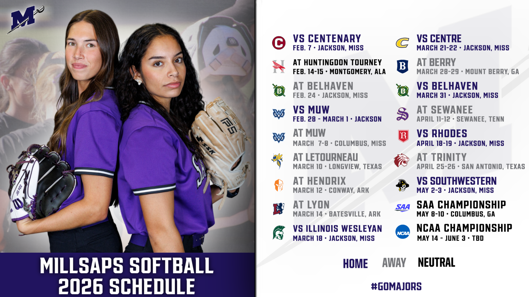 2026 Millsaps Softball Schedule Graphic