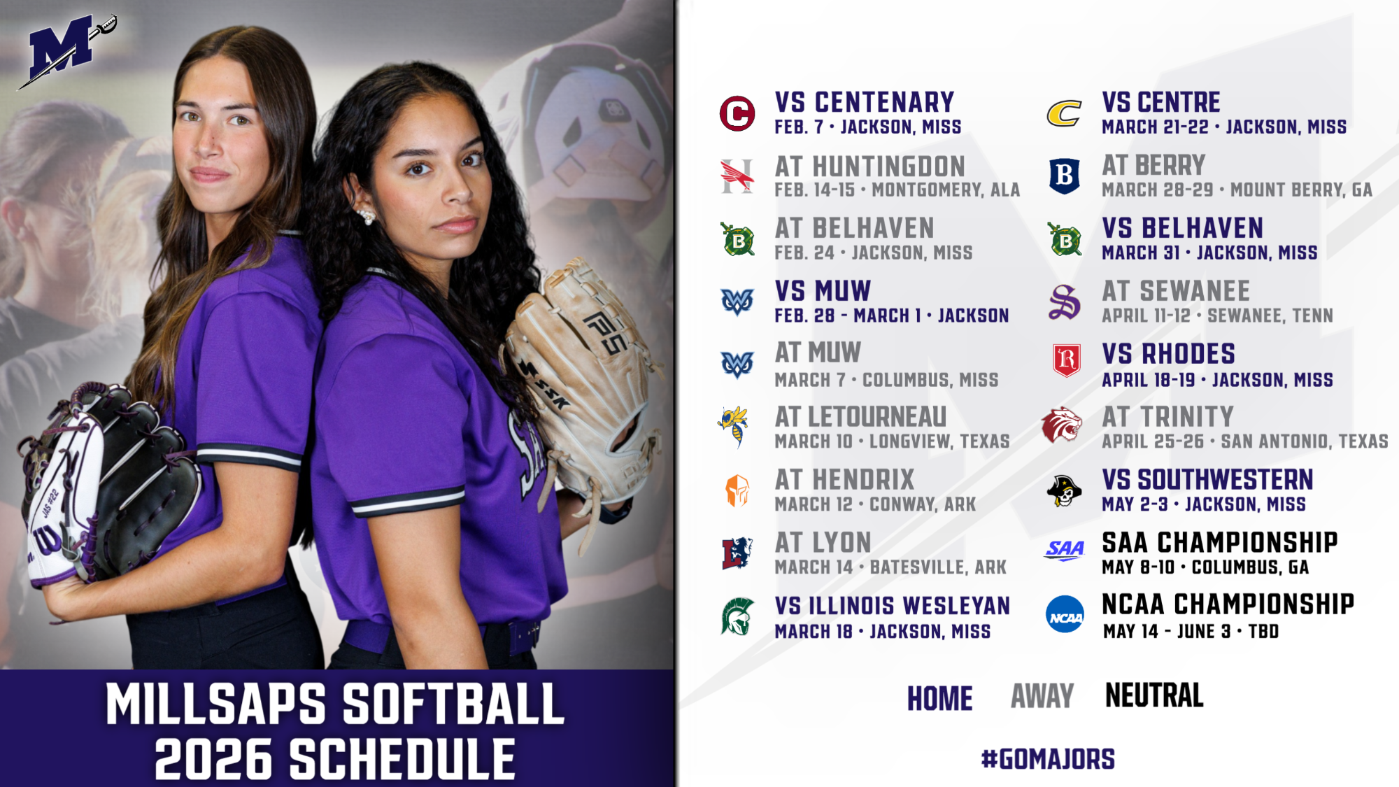 2026 Millsaps Softball Schedule Graphic
