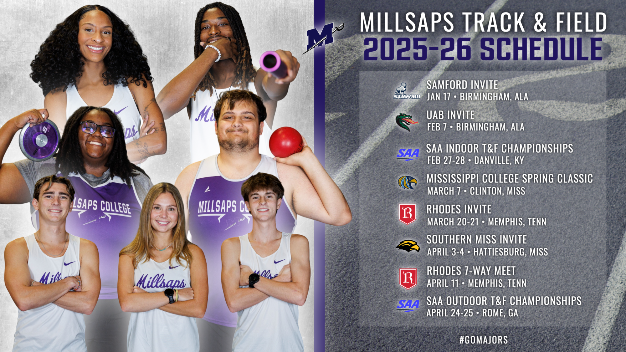 2026 Millsaps Track & Field Schedule Graphic