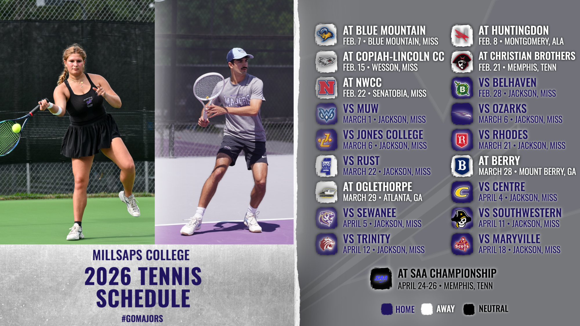 2026 Millsaps Tennis Schedule Graphic
