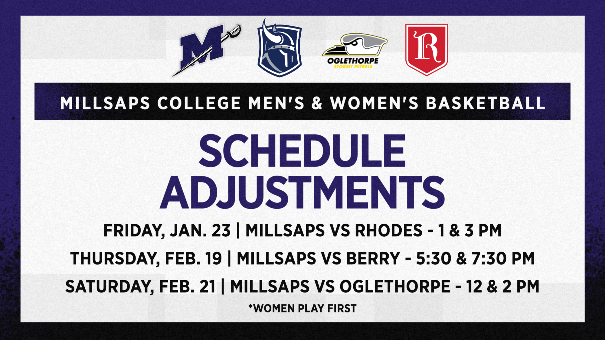 Basketball Schedule Change Graphic Jan.-Feb. 2026