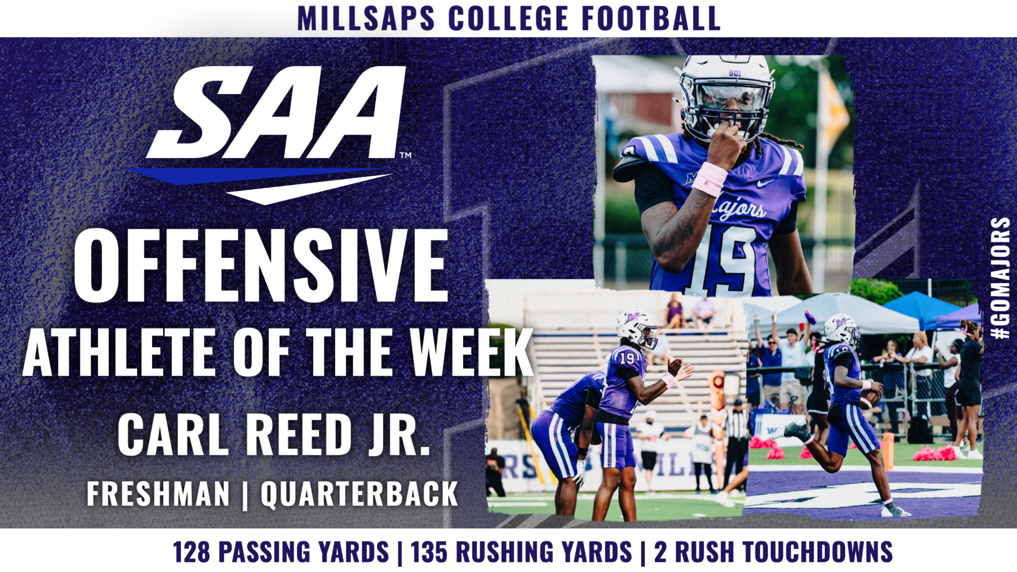 Carl Reed Jr. SAA Offensive Athlete of the Week Graphic 10-12-26