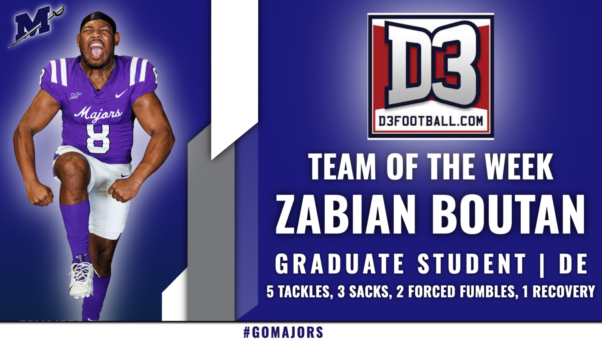 Zabian Boutan D3football.com Team of the Week Graphic 10-13-26