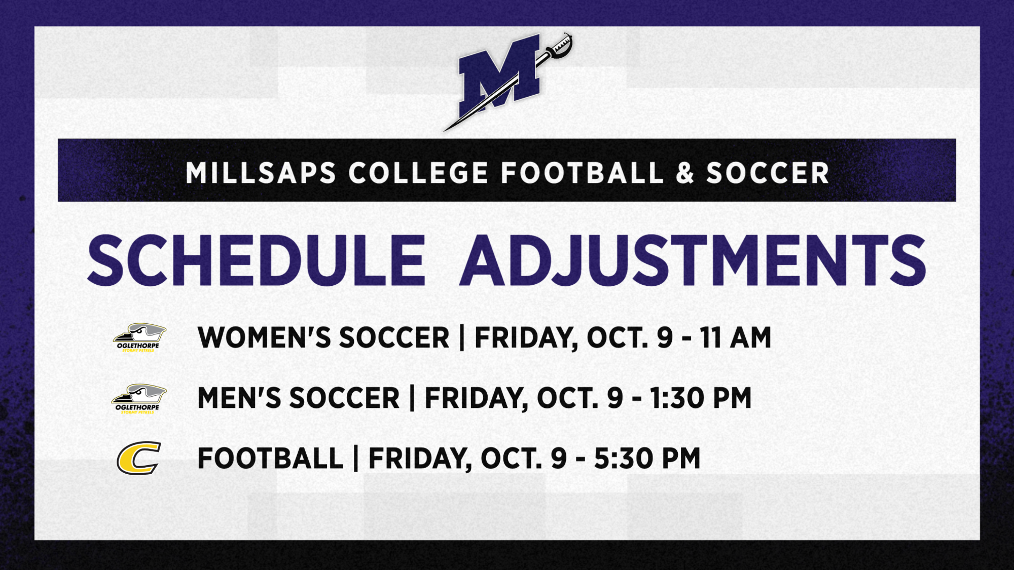 Football-Soccer Schedule Change Graphic 10-8-26