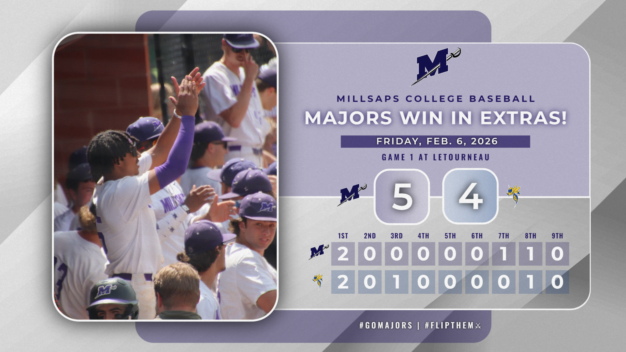 Baseball Final Score Graphic at LeTourneau 2-6-26