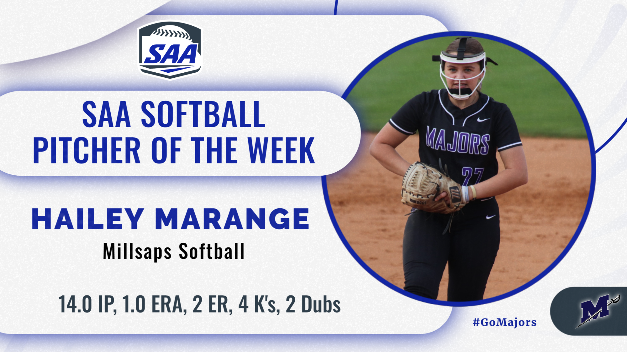 Hailey Marange SAA Softball Pitcher of the Week 3-16-26
