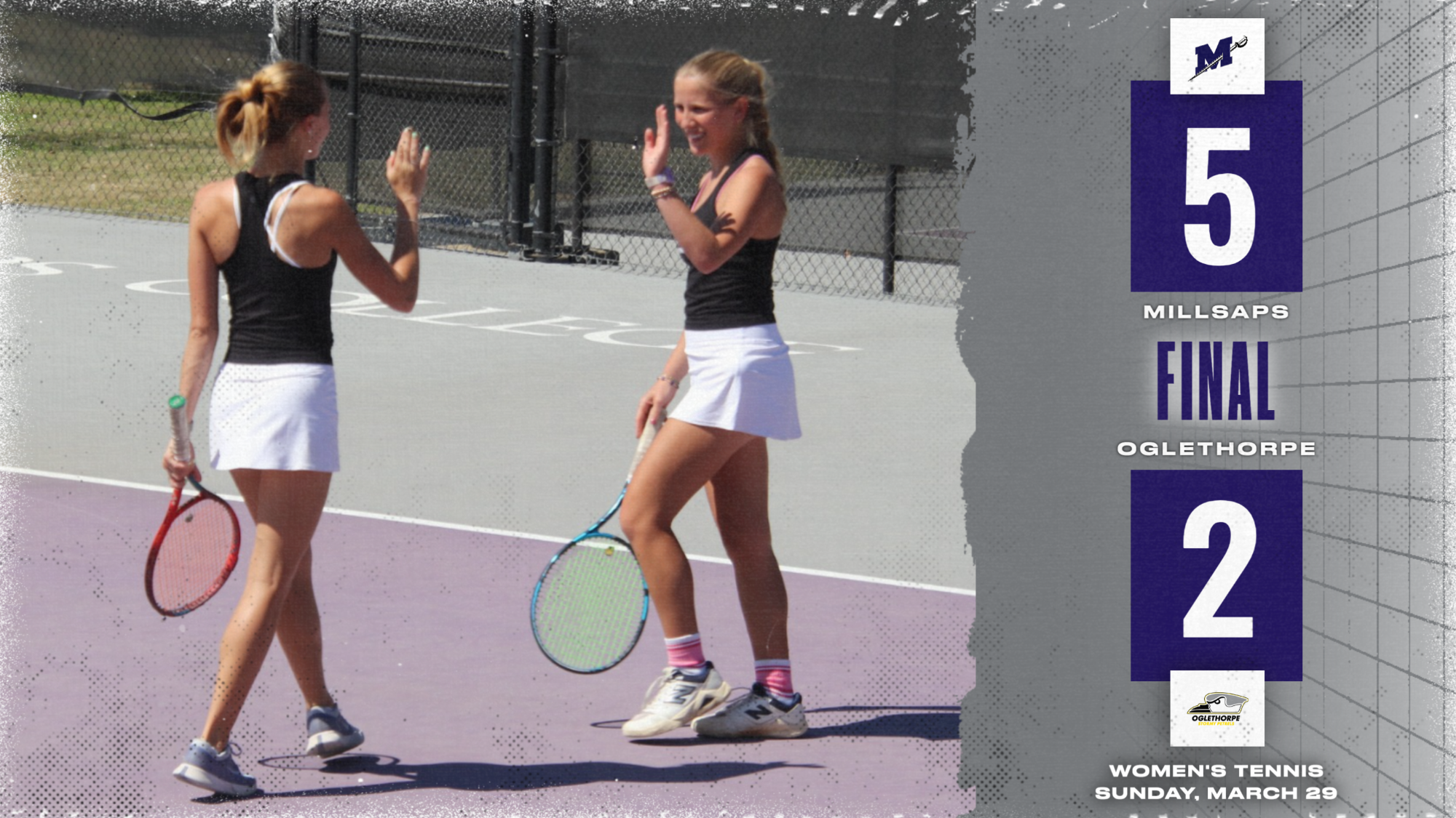 Millsaps Women's Tennis at Oglethorpe Winning Graphic 3-29-26