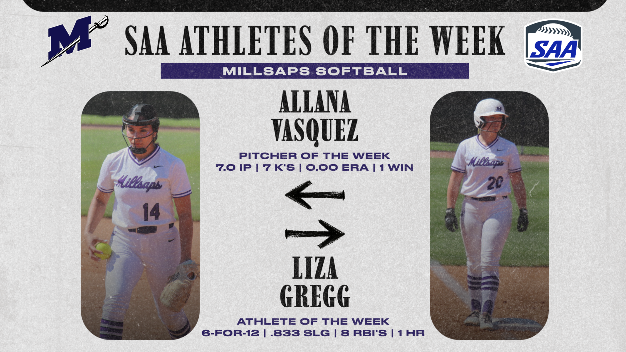 SAA Softball Athlete of the Week Graphic 4-13-26