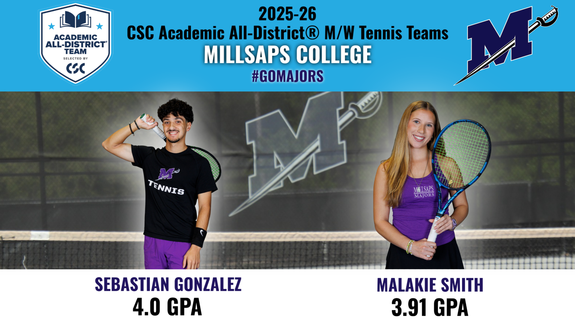 2025-26 CSC Tennis Academic All-District Team Graphic