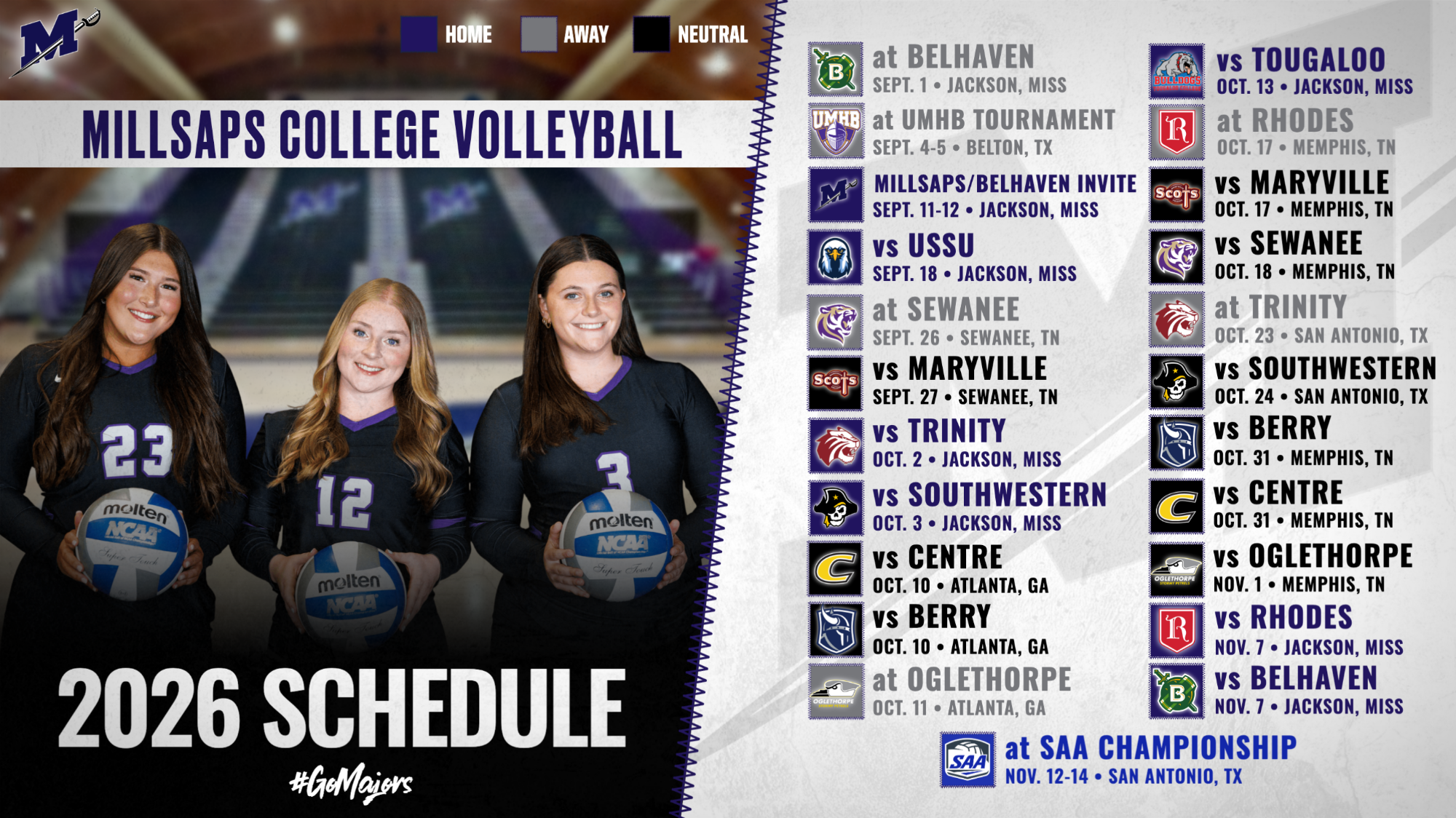 2026 Millsaps Volleyball Schedule Graphic