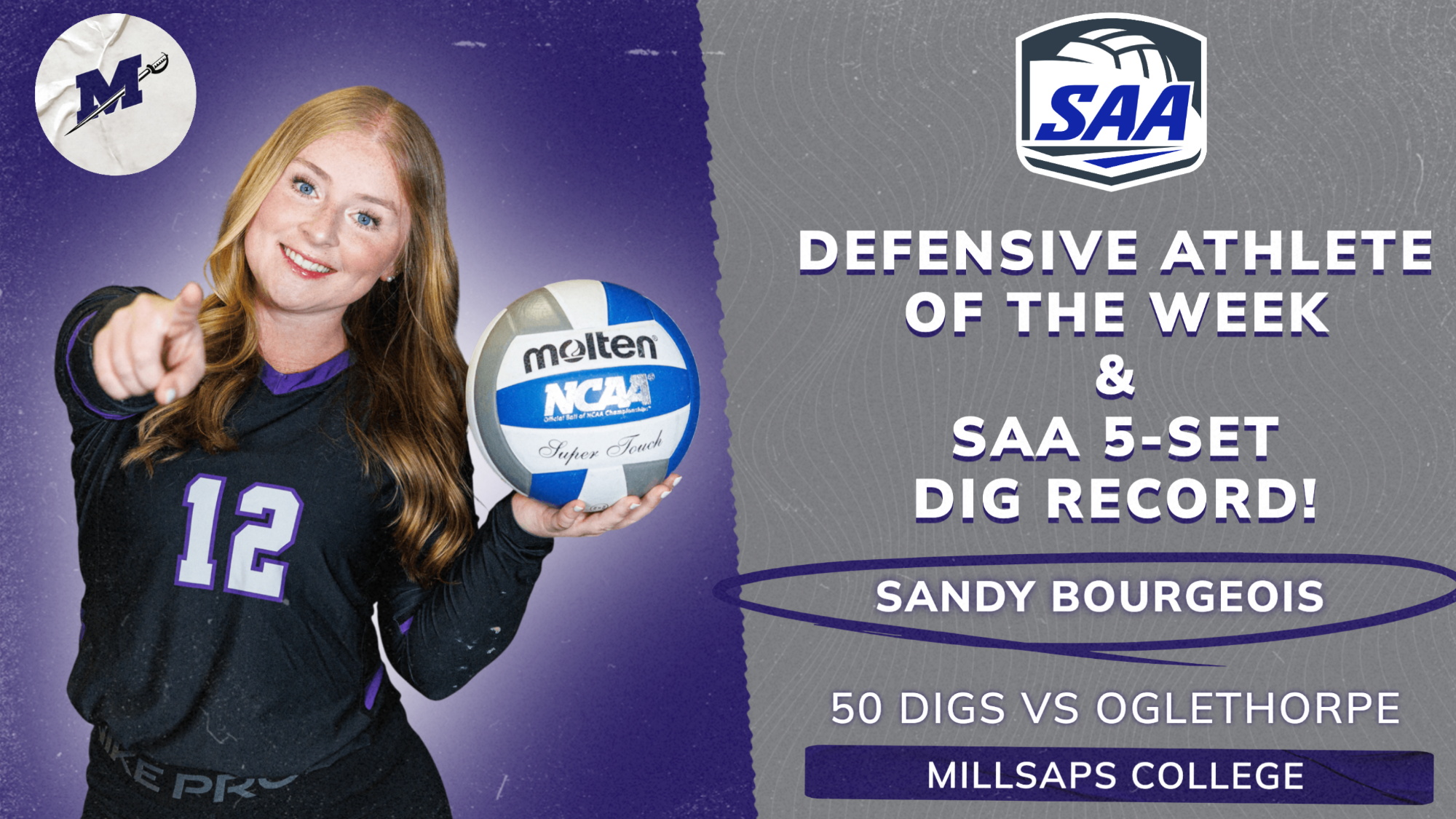 Sandy Bourgeois SAA Volleyball Defensive Athlete of the Week 9-14-26