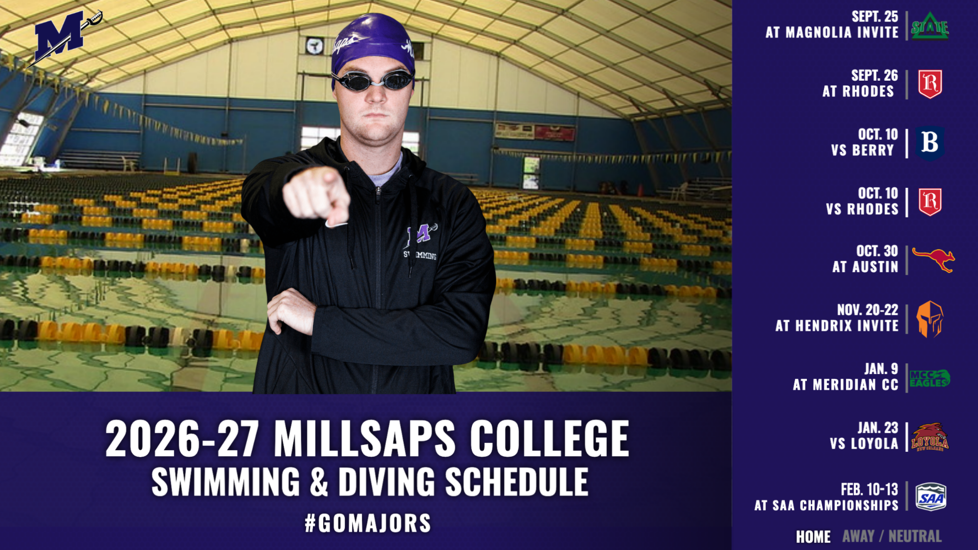 2026-27 Millsaps Swimming and Diving Schedule Graphic