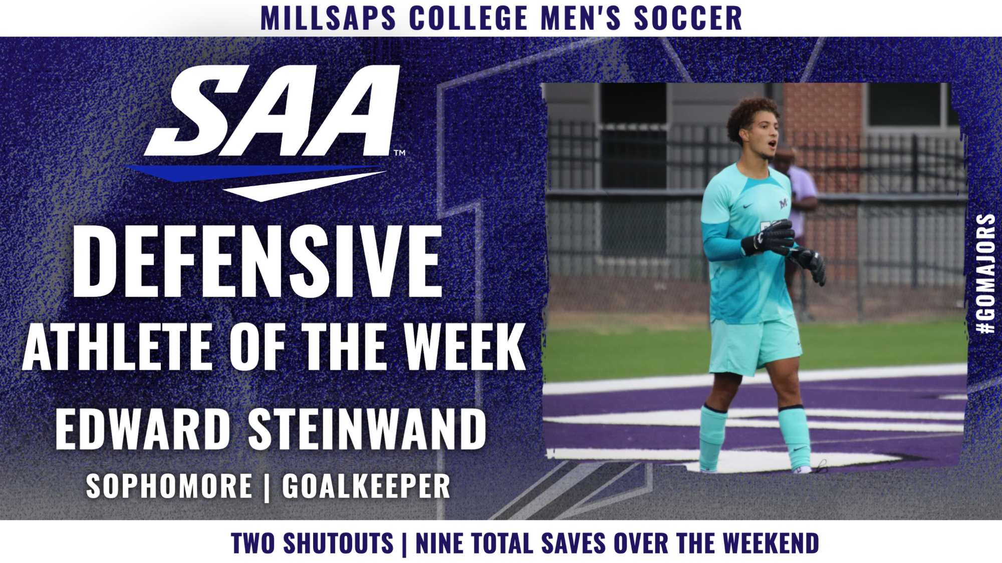 Edward Steinwand SAA Defensive Athlete of the Week Graphic 9-8-26