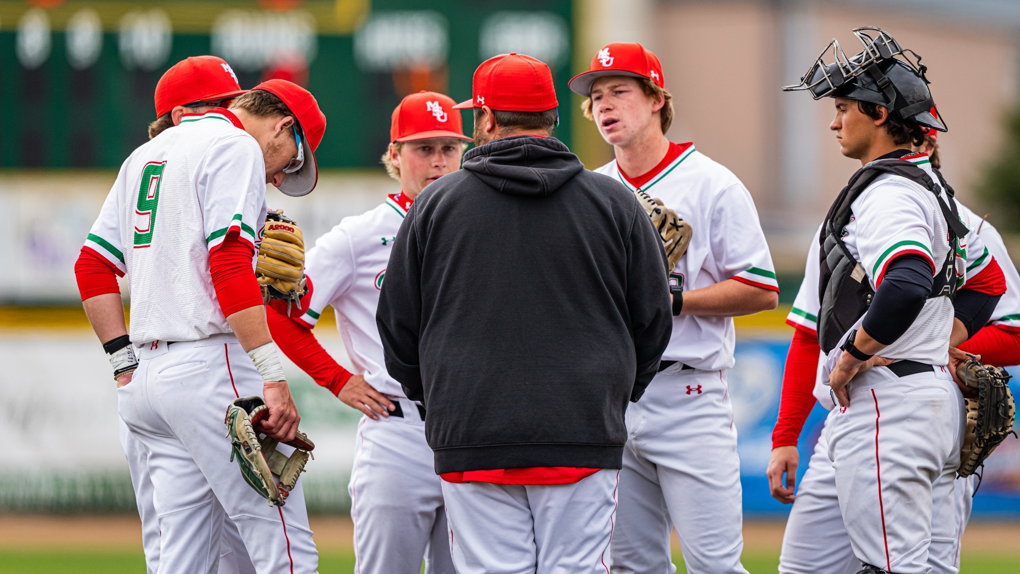 beaver baseball mound huddle