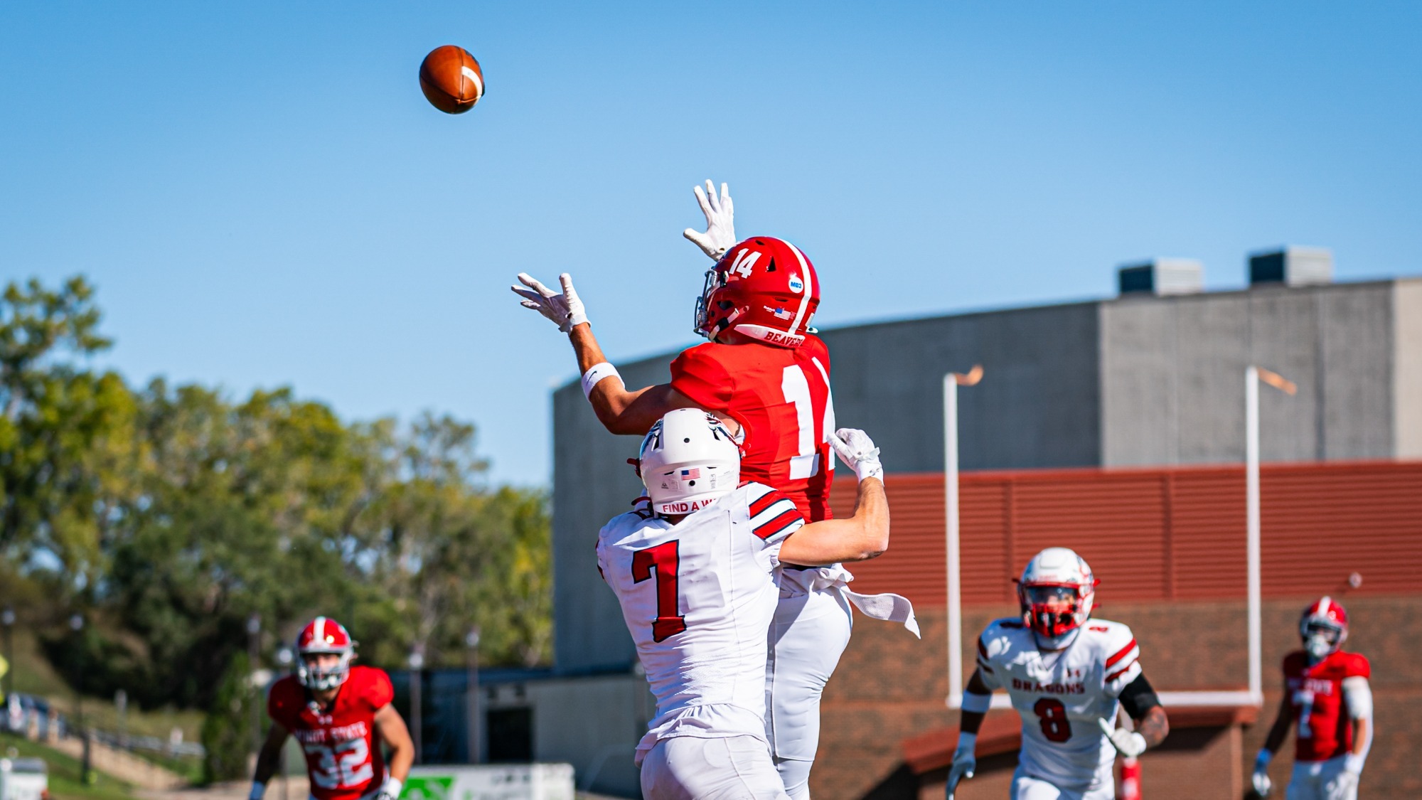 Matyas Bily catches a touchdown pass against MSU Moorhead