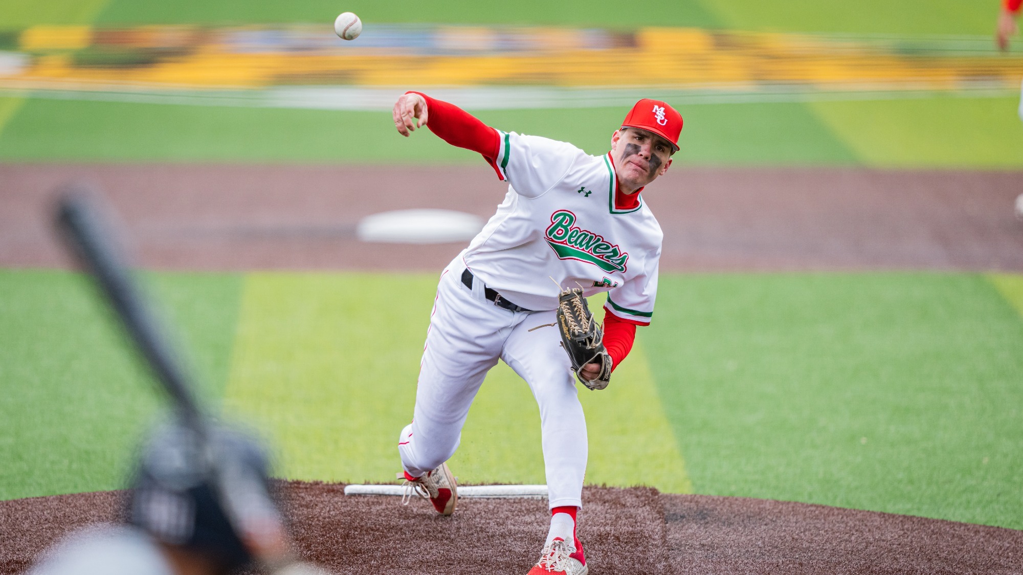 Colton Bagshaw pitching against Mary in 2024