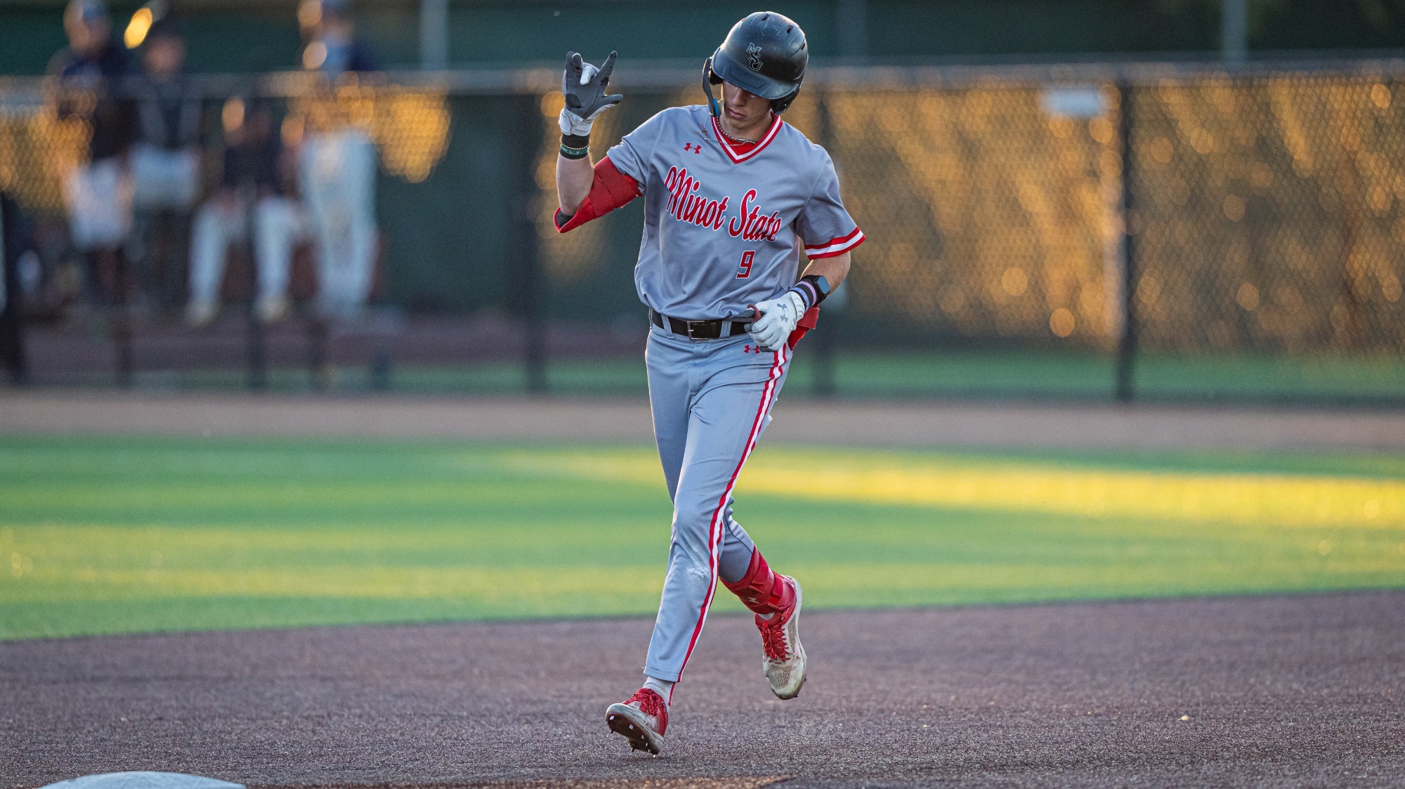 Noah Madas rounds the bases against Augustana