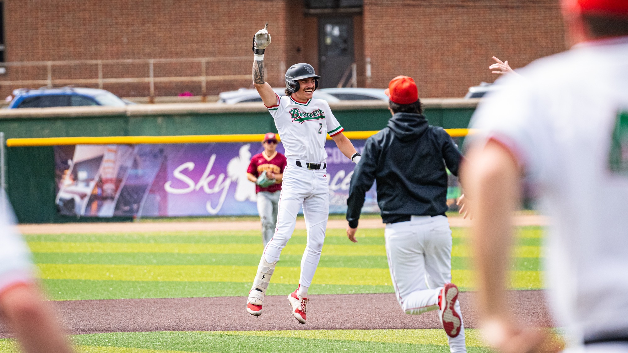 Vinnie Gates celebrates game-winning hit vs Northern State