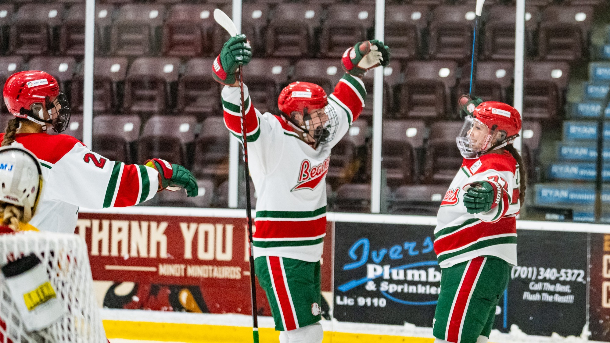 Beaver women's hockey celebrates goal last season