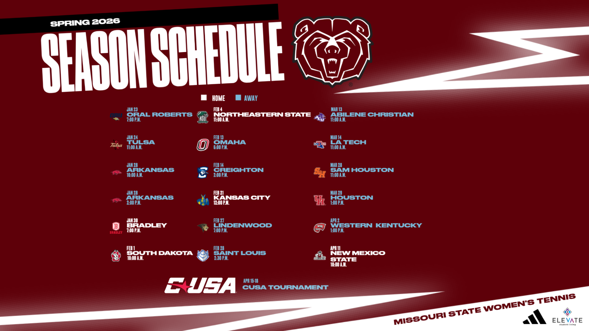 Tennis Spring Schedule 