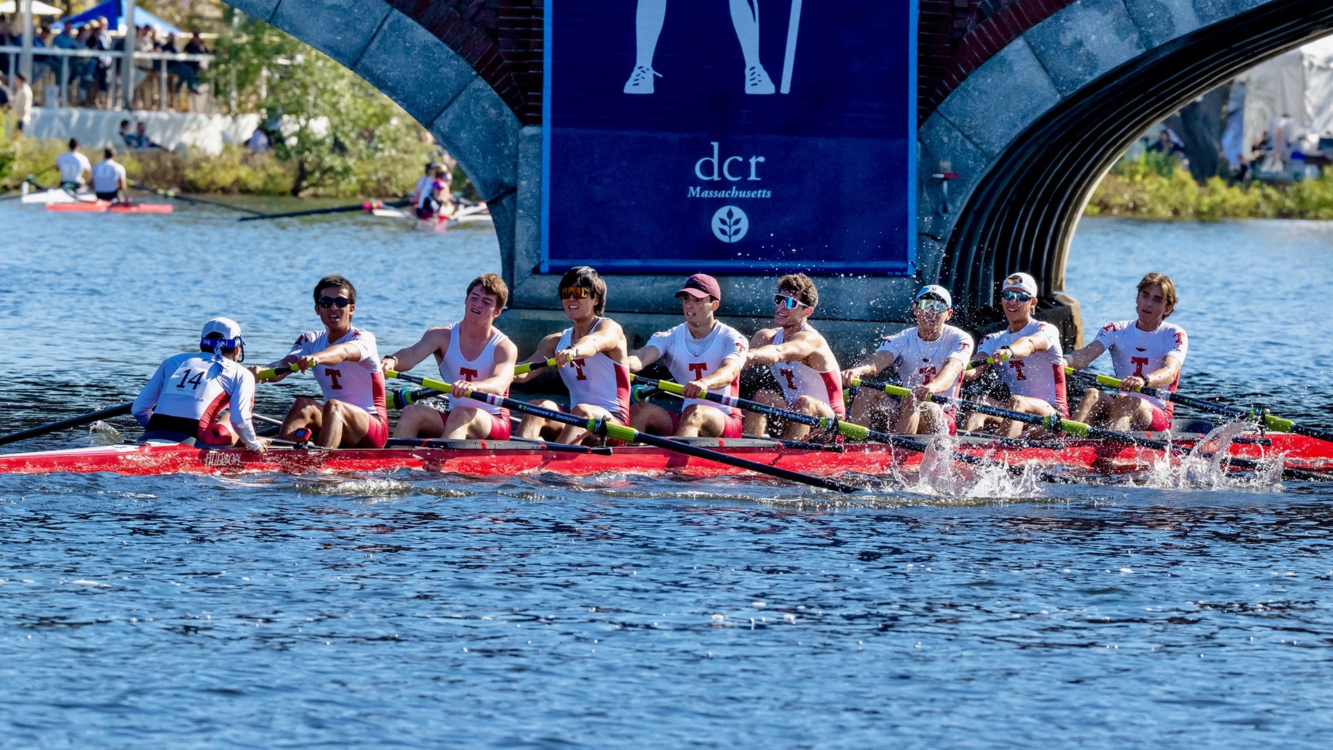 MIT men's lightweight crew rowing on the Charles River