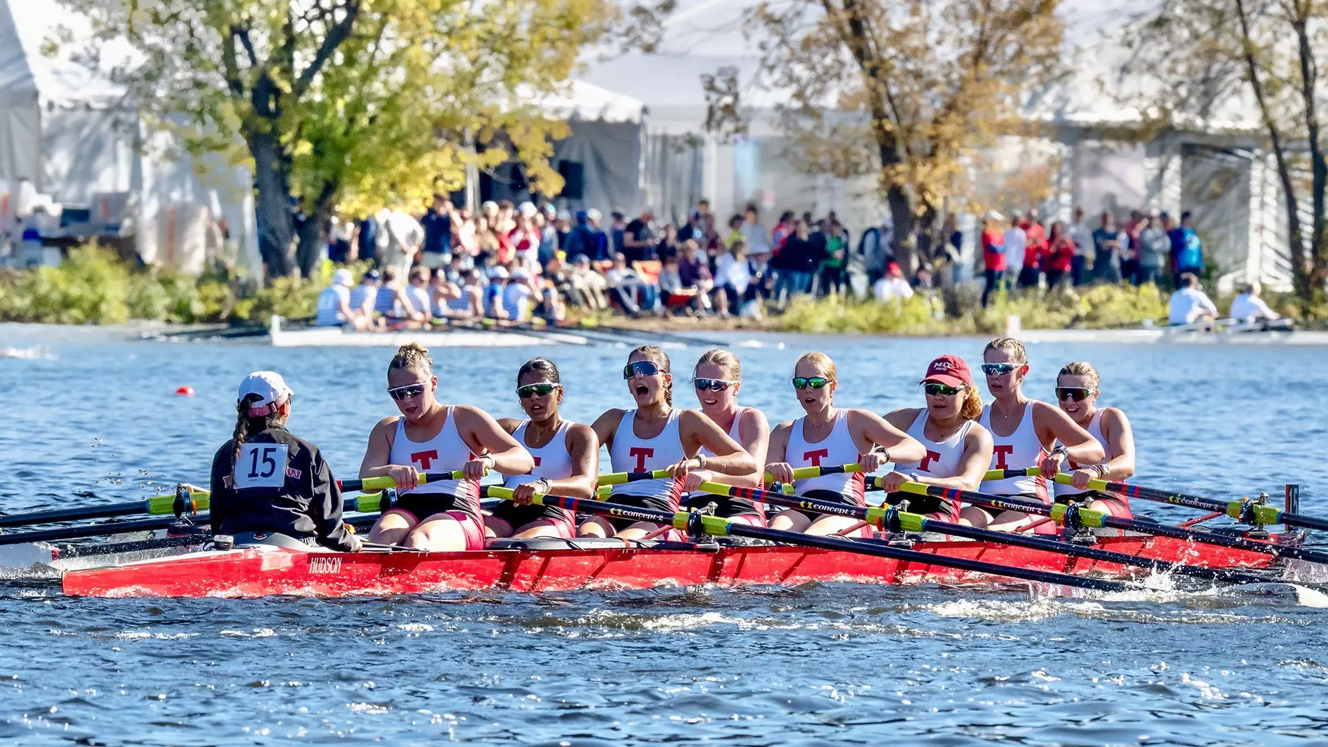MIT women's openweight crew team on the Charles River