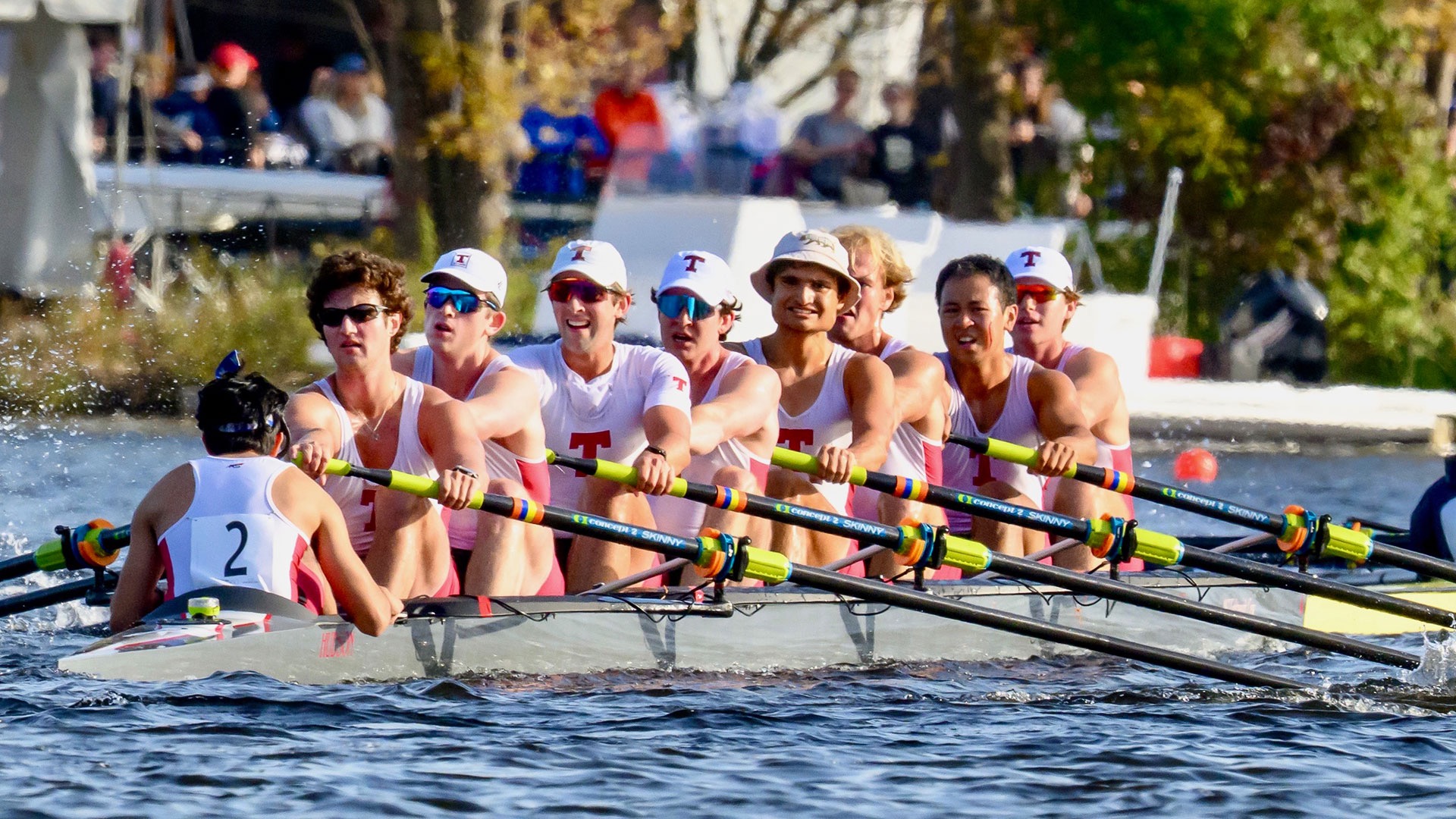 MIT men's heavyweight crew rowing at the Head of the Charles