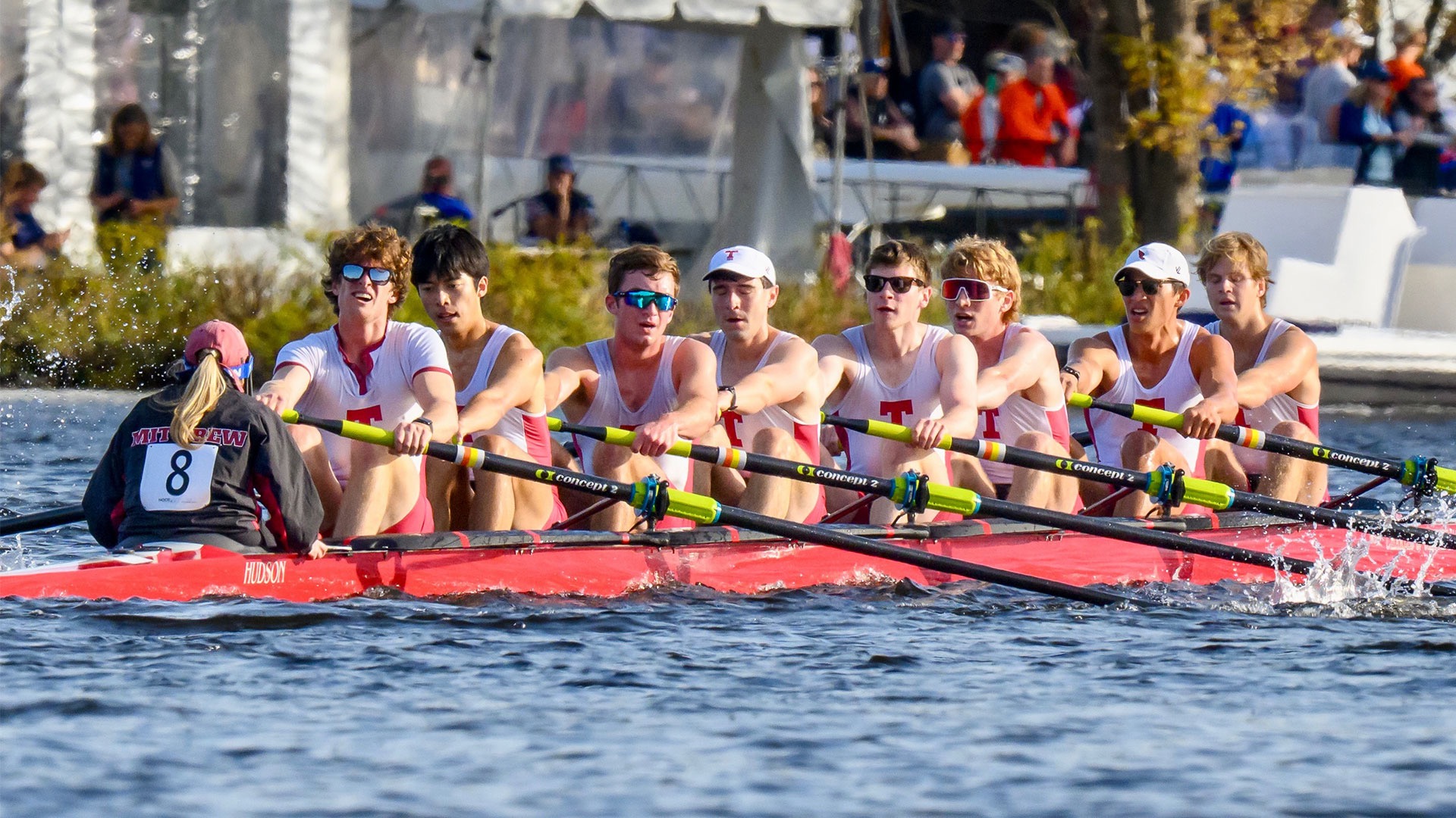 MIT men's lightweight crew rowing on the Charles River
