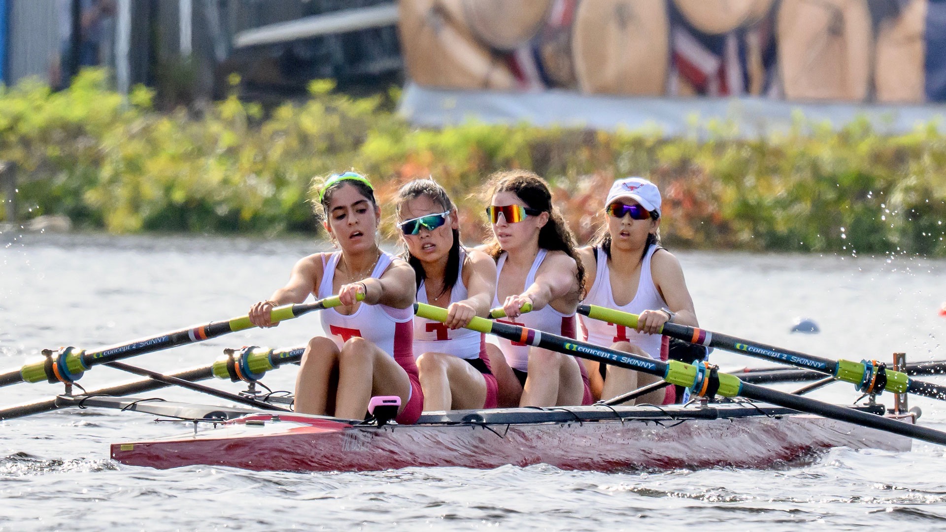 Women's Lightweight four rowing in the Head of The Charles