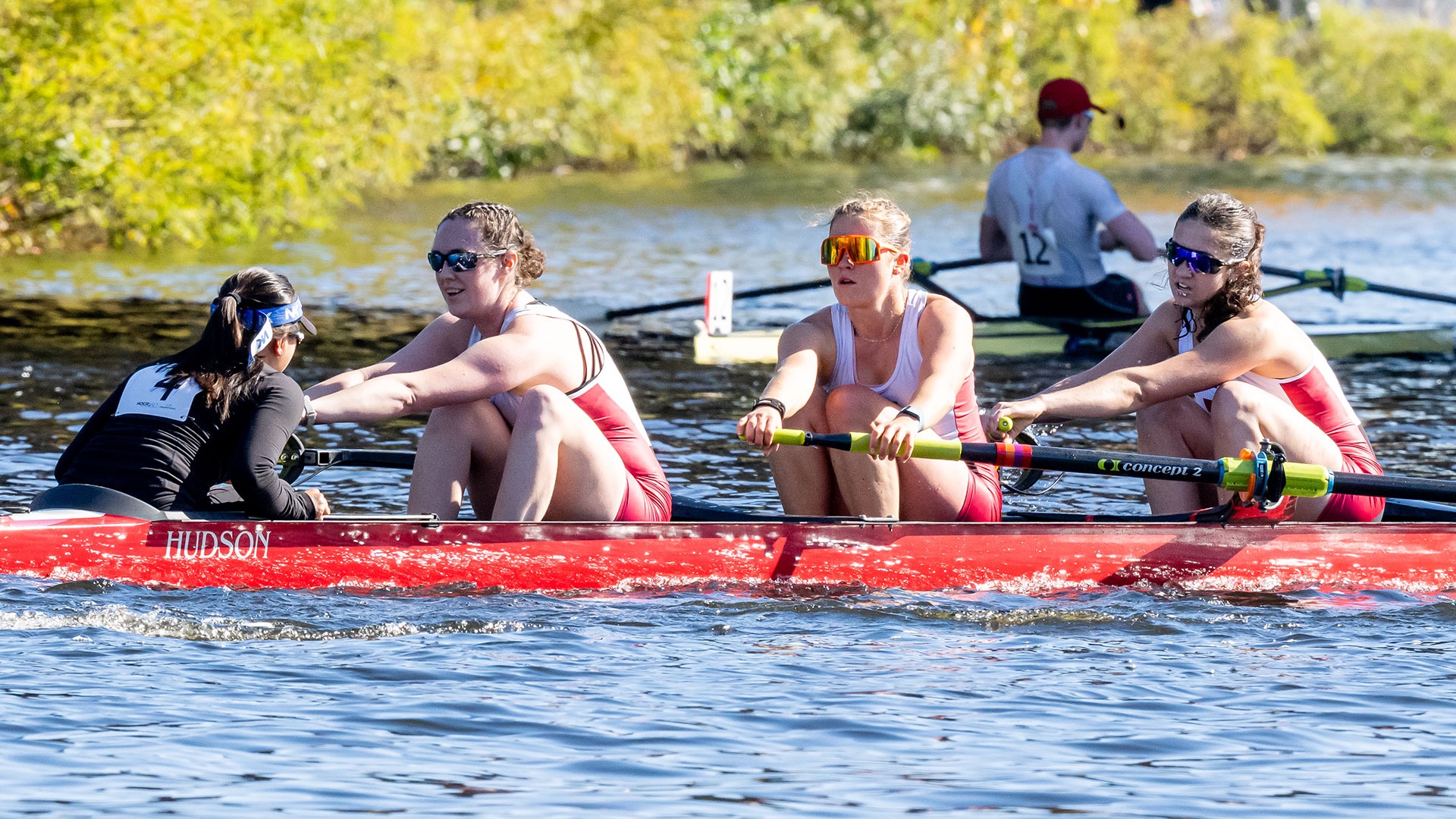 women's openweight rowing on the Charles river