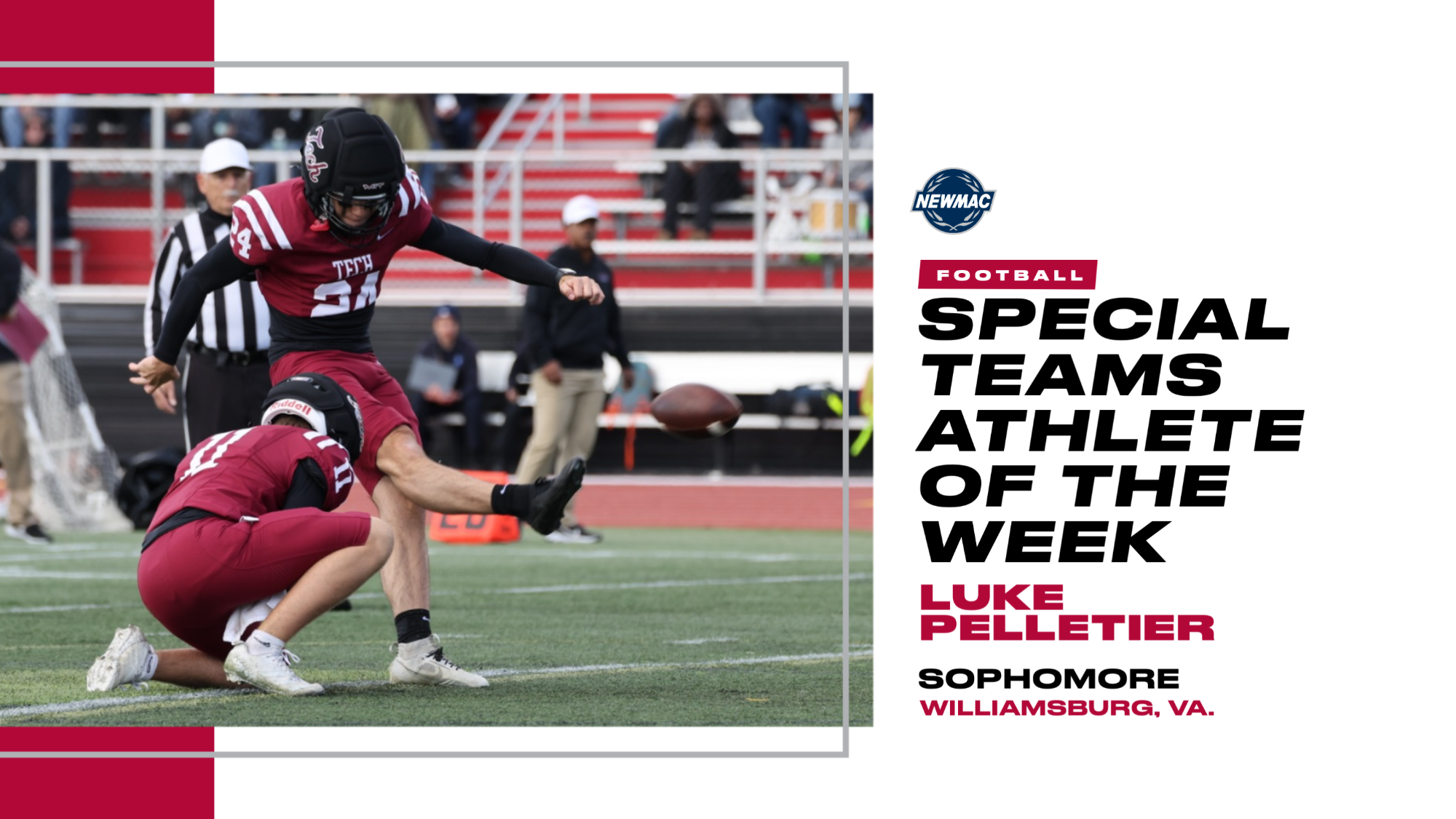 Luke Pelletier NEWMAC Special Teams Athlete of the Week graphic