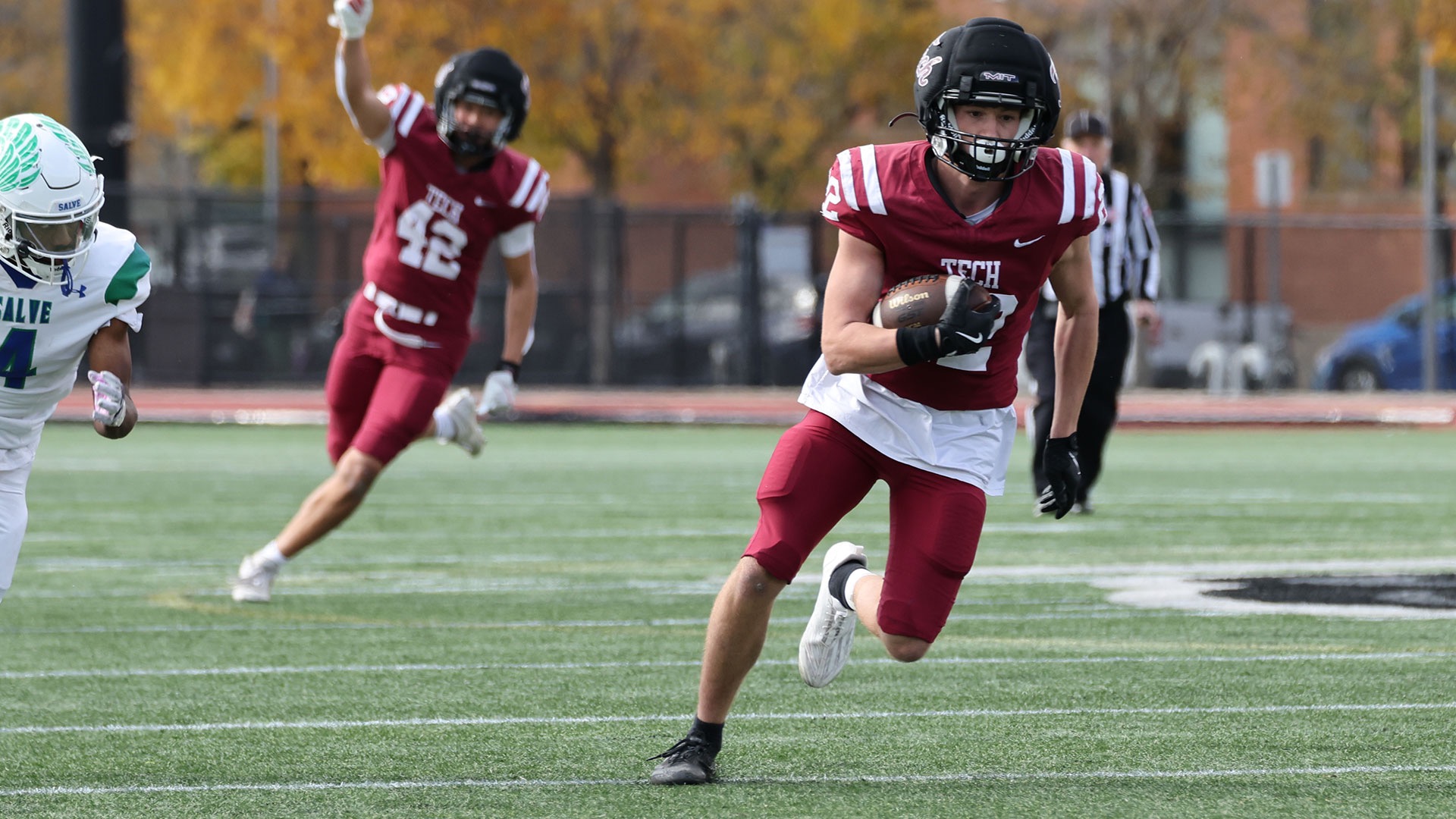Dominic Hess intercepts a pass versus Salve Regina