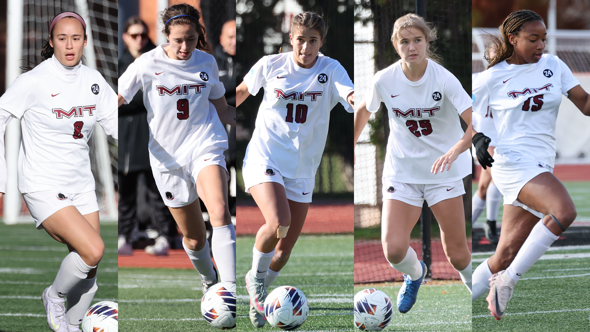 Action photos of Natalie Barnouw, Maddie Seebeck, Leena Mehendale, Arianna Doss and Sasha Ceol