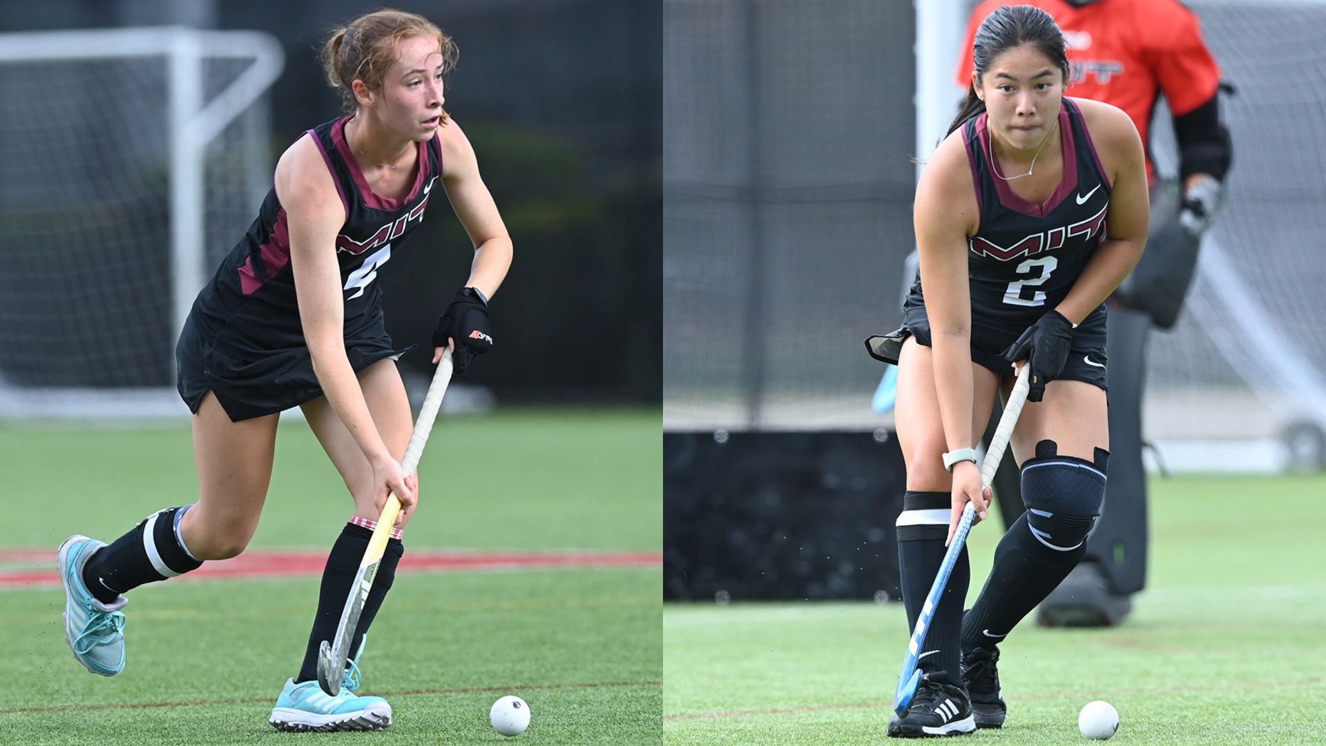 A graphic featuring action photos of Bailey McIntyre and Audrey Oh