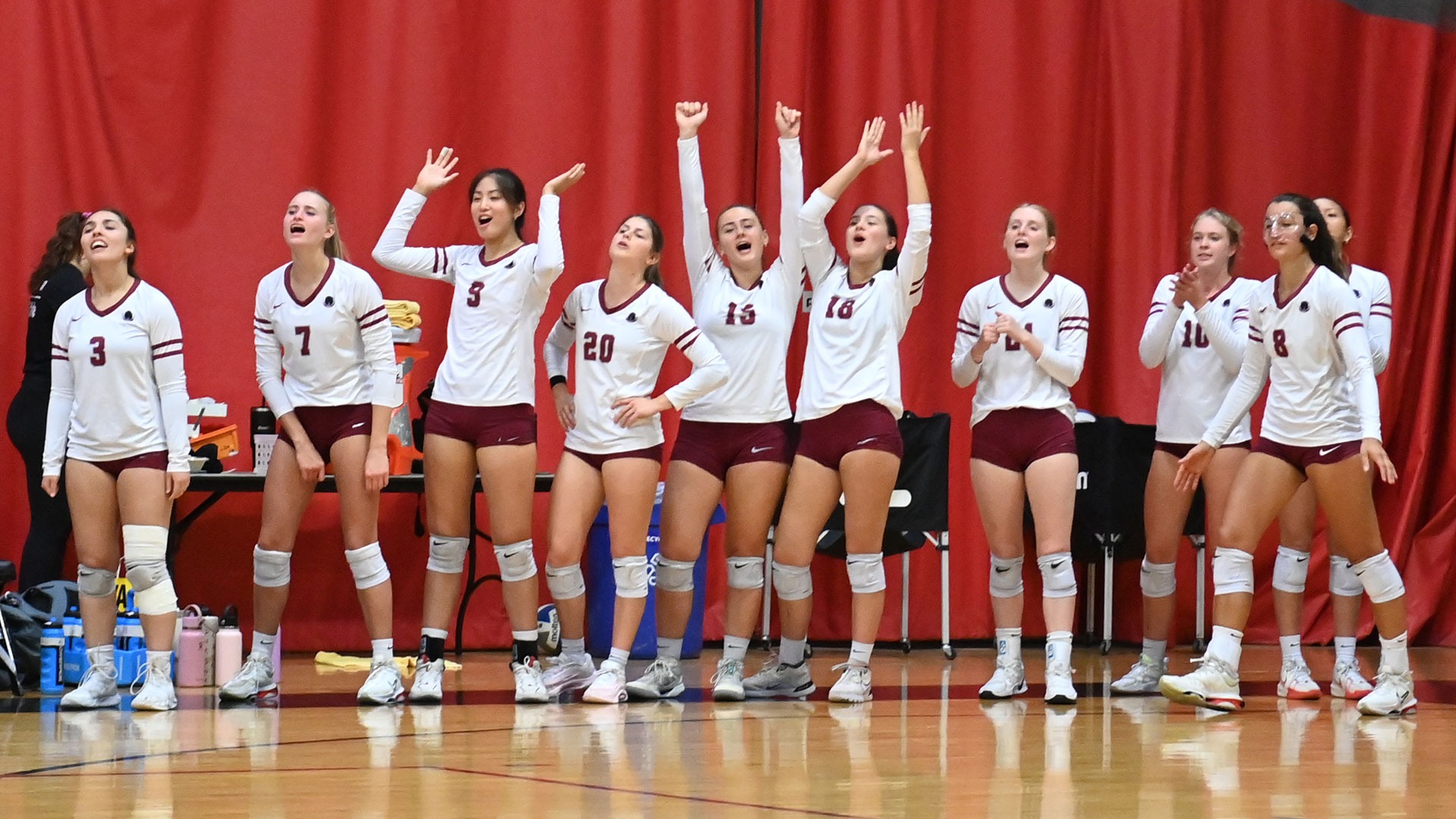 Members of the MIT women's volleyball team celebrating