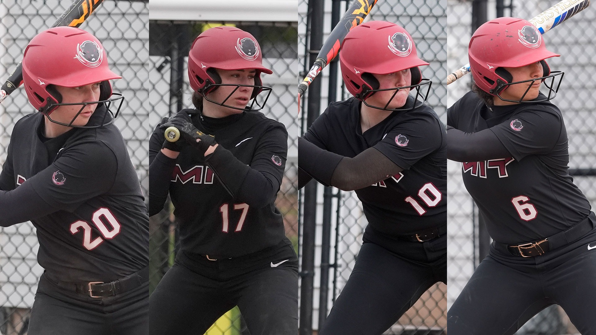 Action photos of Ava Ladd, Mackenzie Bivin, Kennedy Adkison, and Olivia Scarpaci