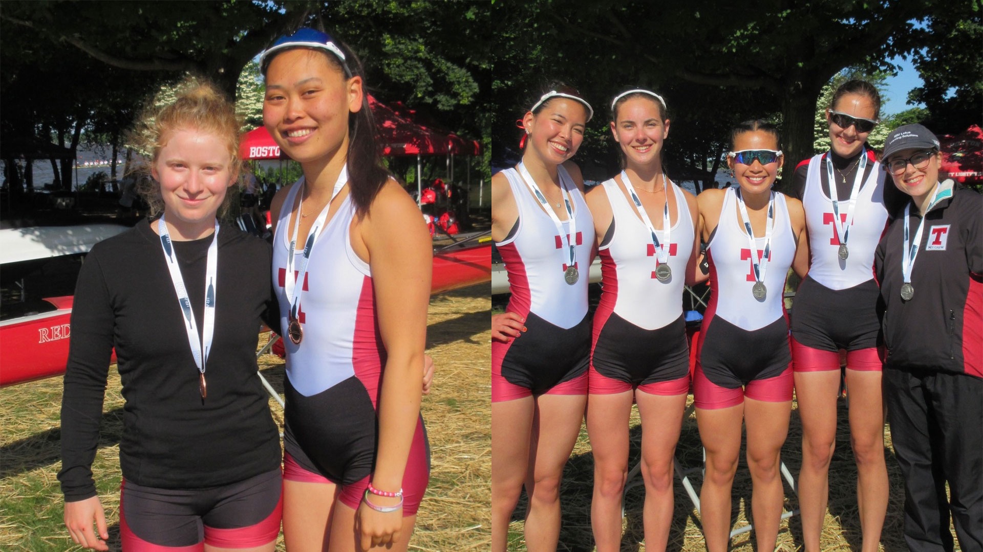 women's lightweight rowing team smiling with medals