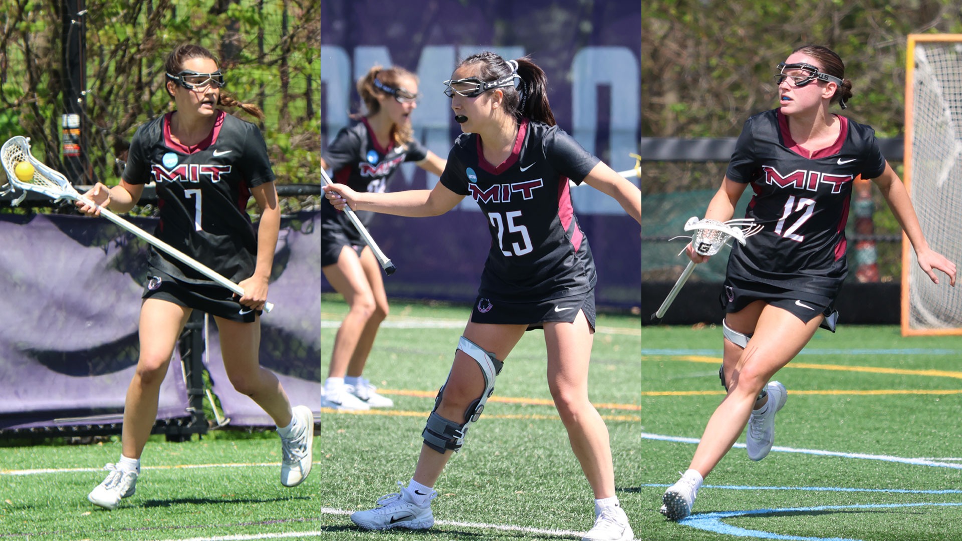 A graphic featuring action photos of Julianne Flusche, Sydney Pyon, and Sydney Hawkins