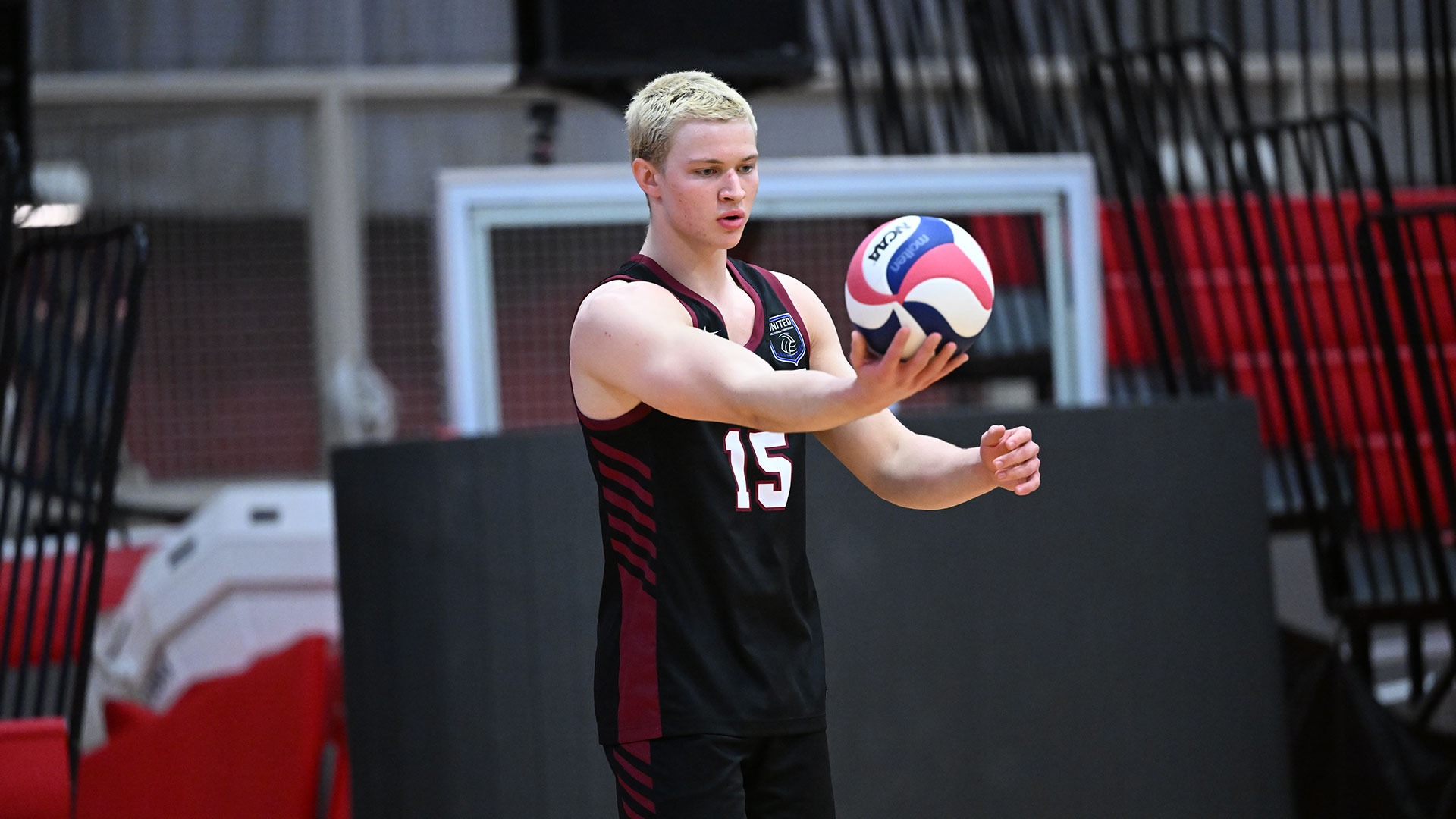 Braden Baker getting ready to serve