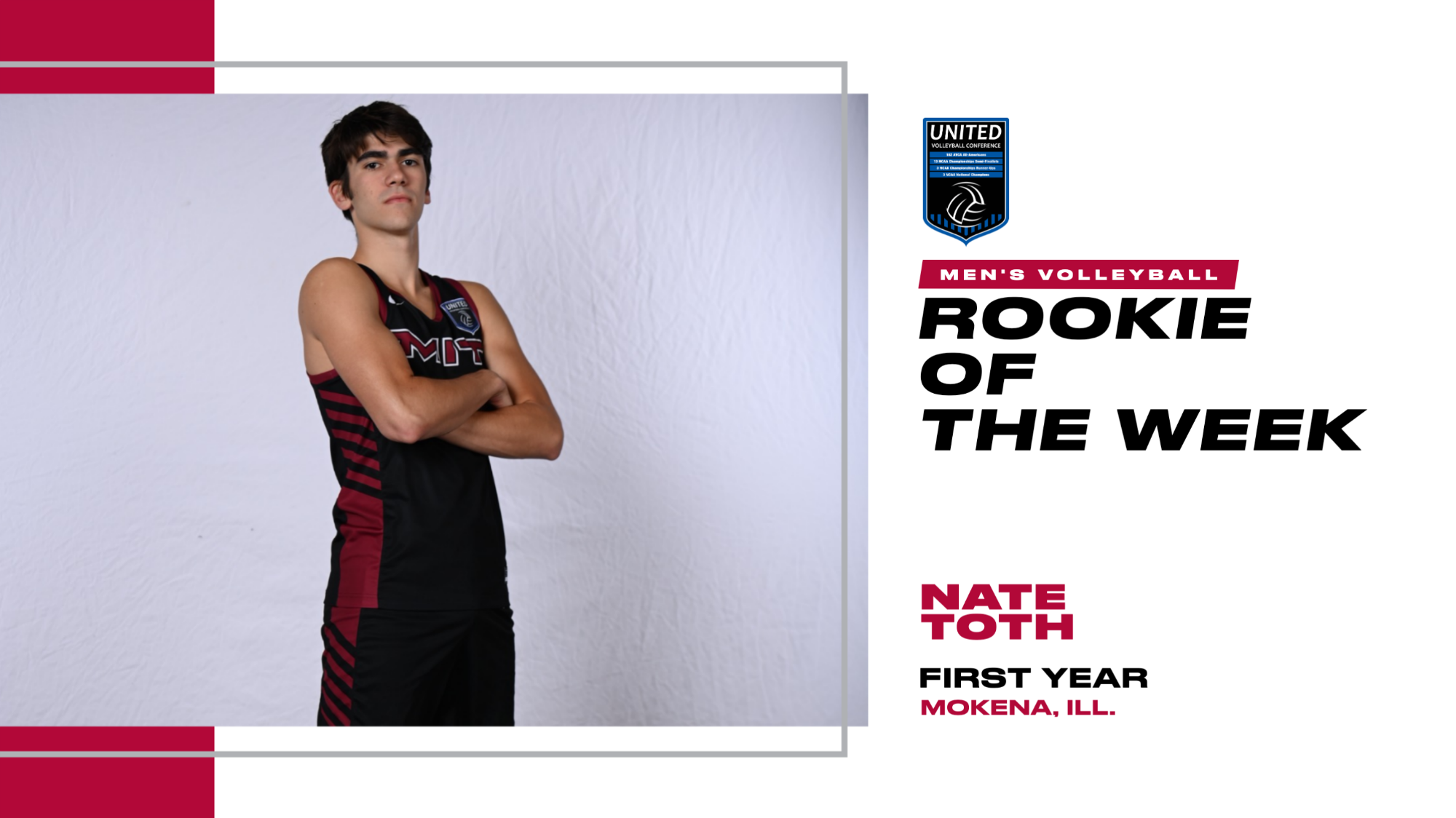 A graphic for Nate Toth Rookie of the Week with a posed photo