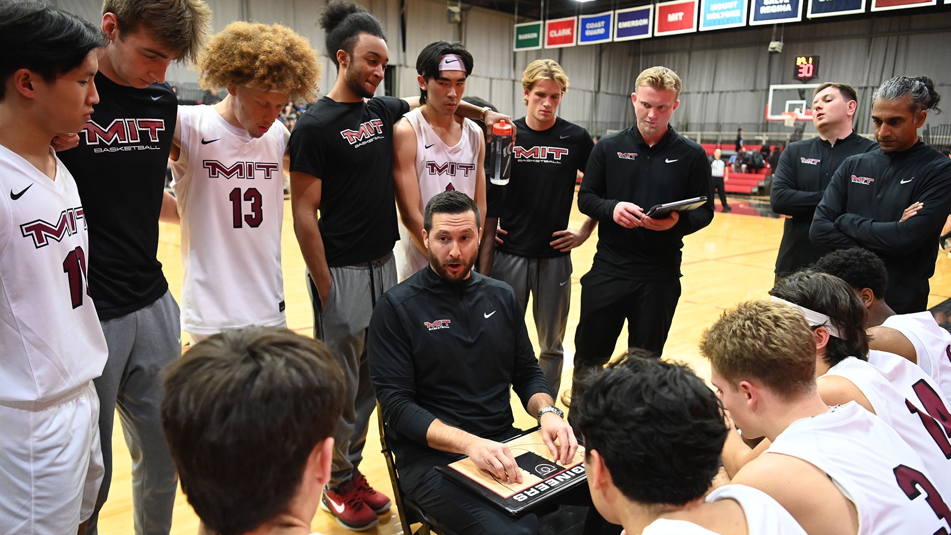 Men's basketball huddle