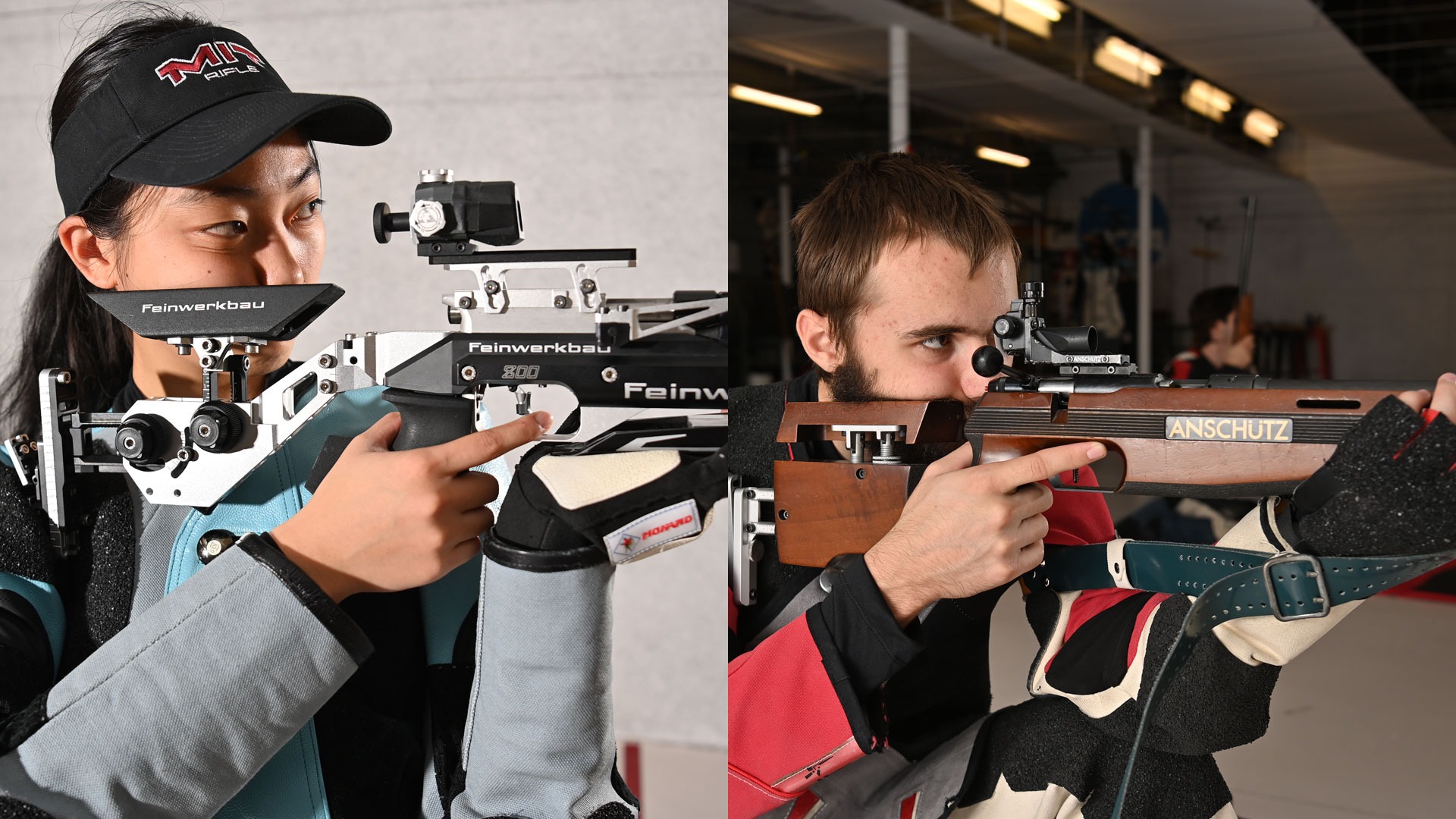 Graphic featuring photos of Eleanor Yang and William Knowlton aiming their rifles down range