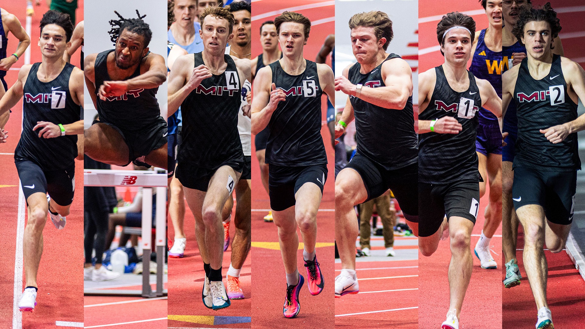 Members of the MIT men's track and field team running