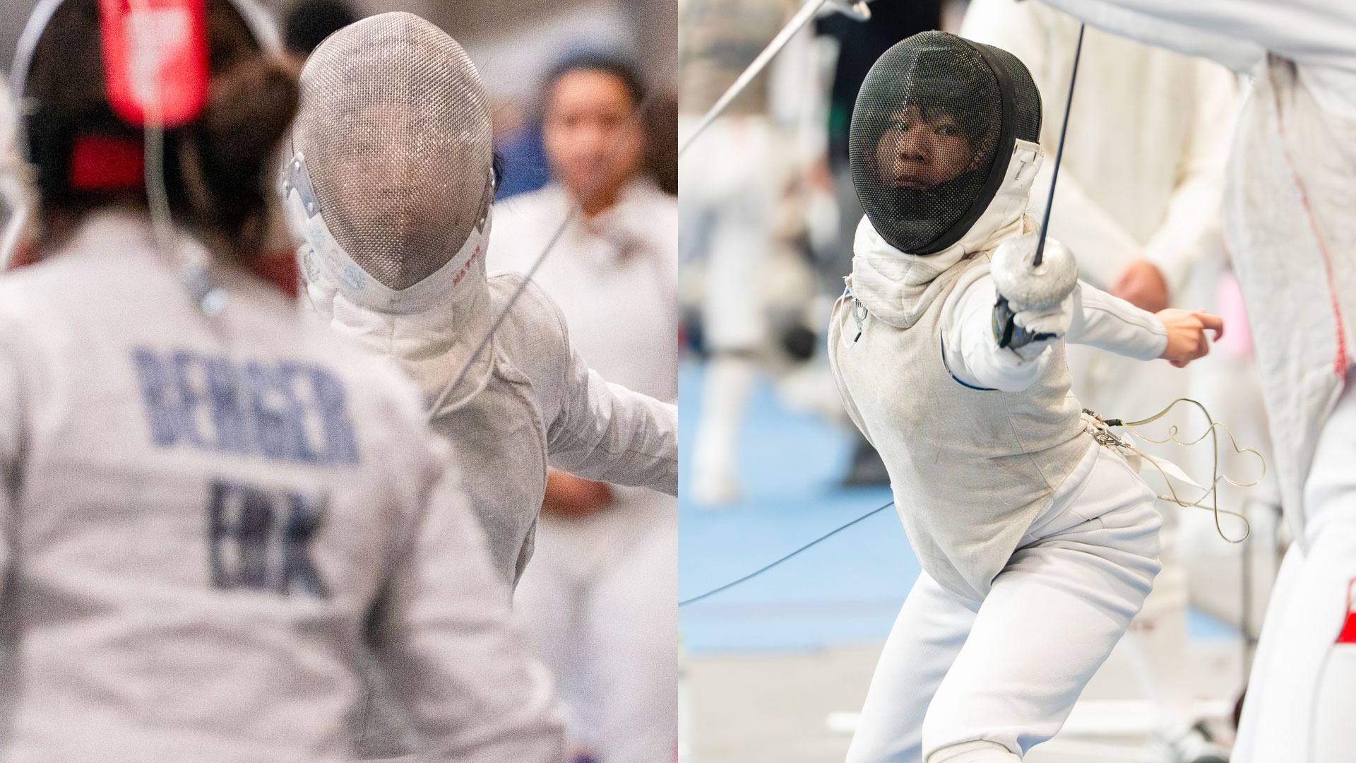 A graphic featuring action photos of Hannah Tao and Sandra Luo