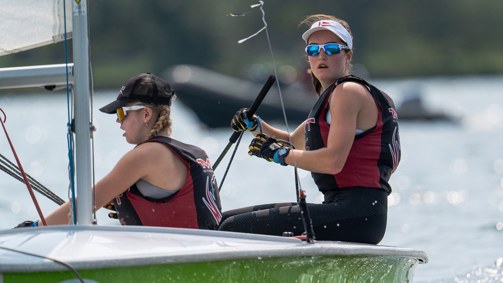Brooke Barry and Christine Keedy Brown sailing on the river