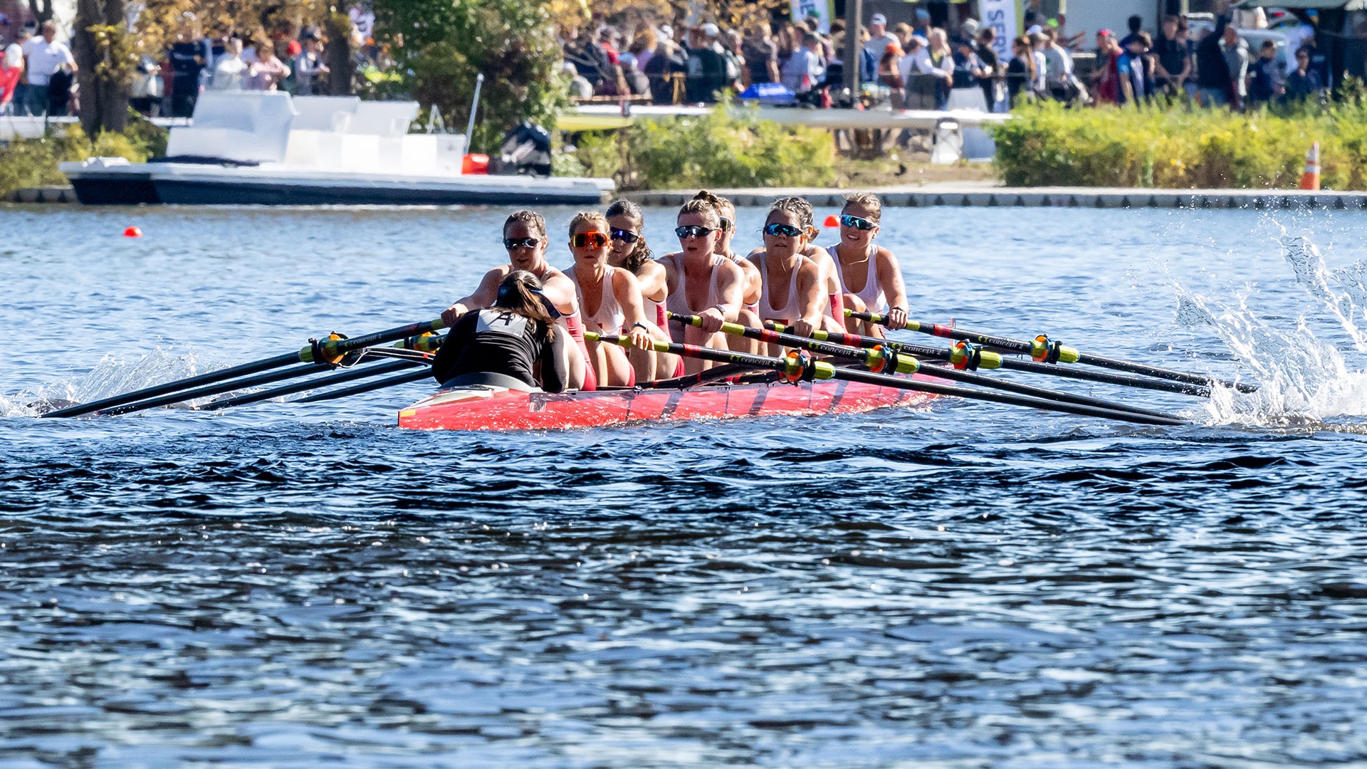 MIT women's openweight crew varsity eight in the Head of the Charles 