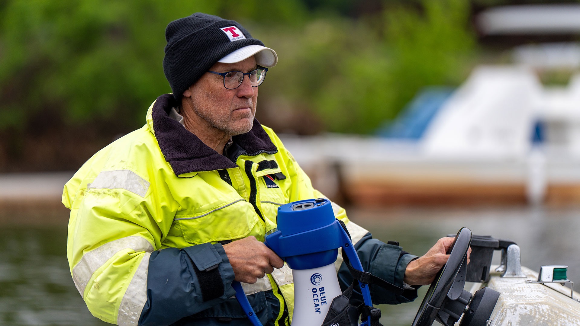 Tony Kilbridge driving a boat