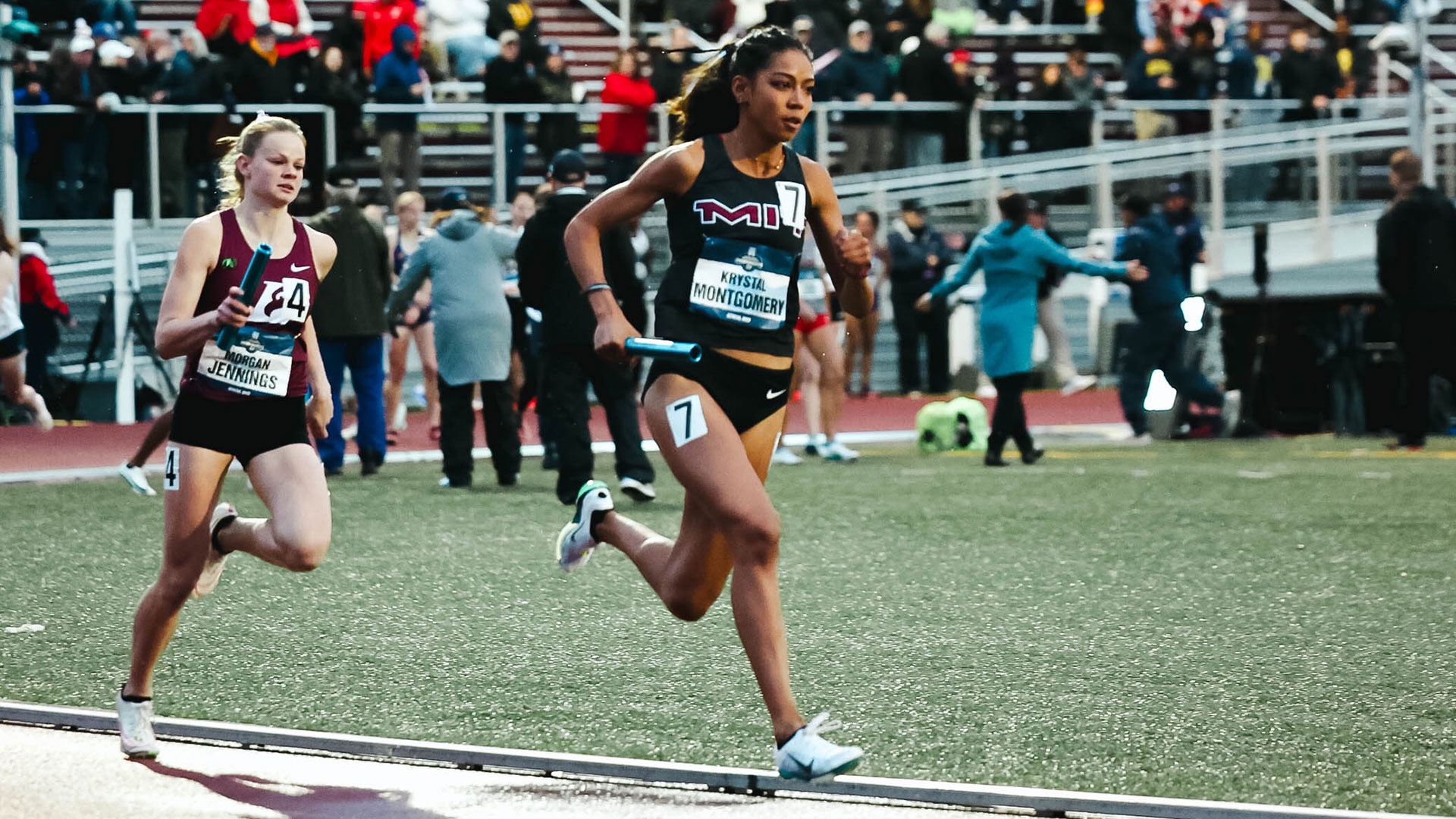 Krystal Montgomery running on a track