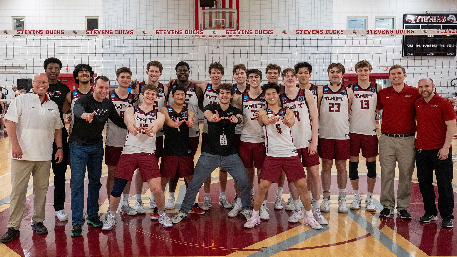 The MIT men's volleyball team after an NCAA Tournament game