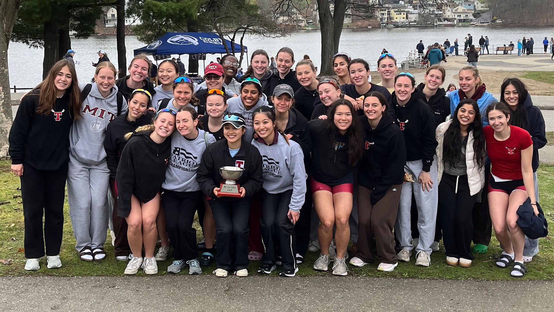 Women's Openweight Crew team photo with the MIT/BC Cup
